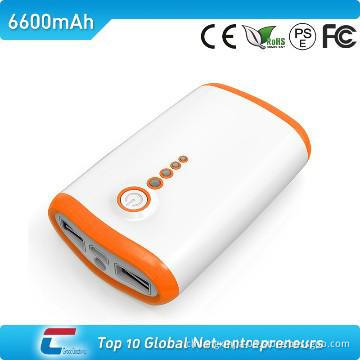universal power bank with double USB outputs and LED torch